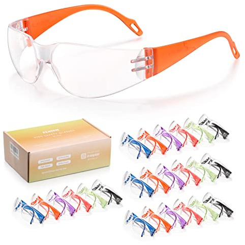 ELSISM 24 Pack Kids Safety Glasses in 6 Colors, UV Protection Eyewear for Children, Impact & Ballistic Resistant Protective Goggles with ANSI Z87+ Standards, for Science/Nurf Party/School/Landscaping