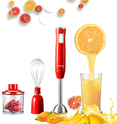 4 en 1 Mixeur Plongeant Mélangeur à main en acier inoxydable, Mixeur à Main Multifonction avec mélangeur manuel, hachoir, tasse, fouet électrique, adapté aux smoothies et aux soupes Sans BPA