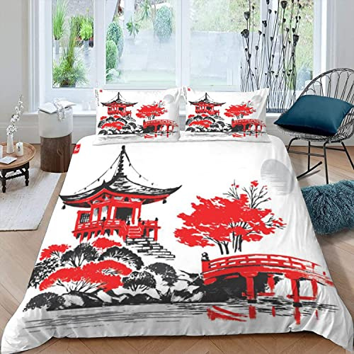 Tokyo - Ropa de cama japonesa de 135 x 200 cm, diseño 3D, acuarela, funda nórdica con cremallera, verano, suave microfibra, ropa de cama con 2 fundas de almohada de 80 x 80 cm, para niños y niñas