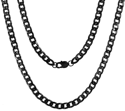 HSWYFCJY män svart pansarkedja kedja halskedja, män kubansk rostfritt stål kedja, kubankedja halsband för män, bredd 9 mm, 50 cm ..