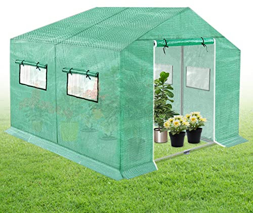 NAIZY Serra 3x2x2m 6㎡ in Film HDPE+LDPE+Tubi in Acciaio Zincato, con Finestra, per Pomodori, Resistente alle Intemperie, Protezione UV (Verde)