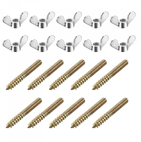 uxcell M4 Wing Nuts Butterfly Nut Silver Tone 10pcs and M4x30mm Hanger Bolt Double Headed Screw 20pcs