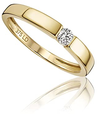 MIORE Lab Diamonds-Diamantes creados en Laboratorio: solitario anillo de compromiso en oro amarillo de 9 kilates 375, engastado con 1 diamante creado en laboratorio 0,10 quilates