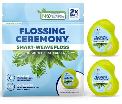 FlossingCeremony | Expanding Woven Dental Floss | Smart-Weave Floss | Vegan | Natural | Non-Toxic & PFAS Free | Eucalyptus & Manuka | Hilo Dental para Dientes | 55 Yards x 2 Units
