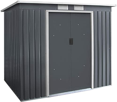 RELAX4LIFE Casetta da Giardino per Attrezzi 213×130×173 cm, in Lamiera d'Acciaio e e Lamiera Zincata con Doppie Porte Scorrevoli, Tetto Inclinato, per Porta Attrezzi, Tosaerba