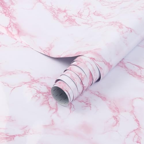 Arthome Klebefolie Marmor Folie,Abziehen und Aufkleben Tapete Selbstklebende Wasserdicht Vinyl Dekorative Folie für Möbel Schreibtisch,Küche Arbeitsplatte,Rosa Marmor,44cmx6m