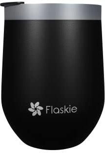 Flaskie Reusable Travel Coffee Cup 354 ml (12oz) | Premium Double Walled Stainless Steel Mug | Vacuum Insulated | Silicone Seal Lid | Leakproof & BPA Free | Keeps Tea & Coffee Hot for 4 Hrs (Black)