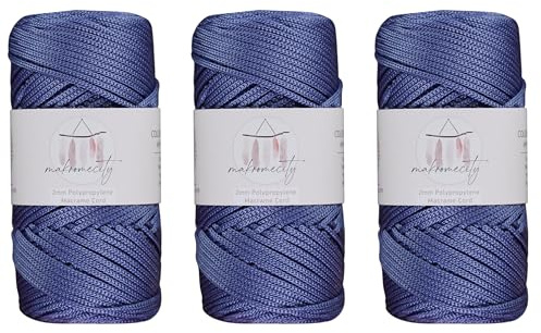 Makromecity, Makramee-Schnur, Polyester, 2 mm x 114,3 m, 2 mm, Polypropylen, Häkeln, Makramee, Tasche, Kordel für Wandbehänge, Taschen, Unterteller, Teppich (3, Jeansblau)
