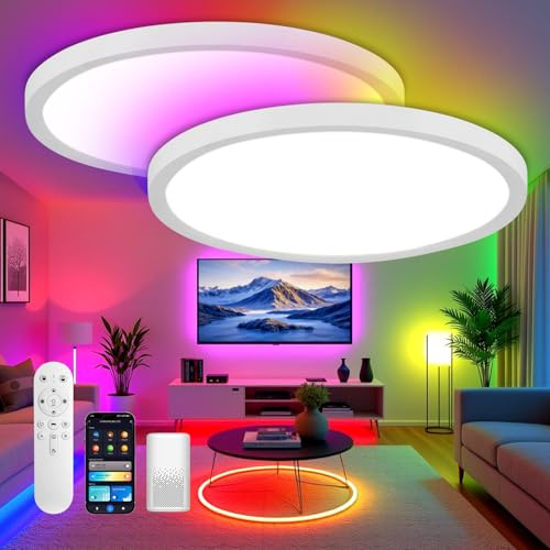 Ikodm 2x 24W 2040LM Alexa Lampe Deckenlampe Deckenleuchte Smart Dimmbar Kompatibel mit Alexa & Google 2700K-6500K, Farbwechsel Flach Schlafzimmer Lampe, IP44 für Kinderzimmer Badezimmer