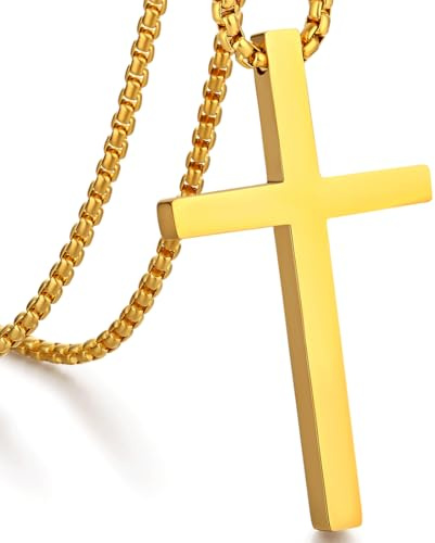 jiamiaoi 18 Karat Weißgold plattiert Kreuz Kette für Herren Damen Kette Kreuz Anhänger Gold Kreuz Kette Vergoldet Kreuz Kette für Männer Frauen Schwarz mit Kette 20 Inches-26Inches