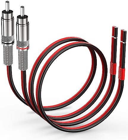 Pixelman RCA Plug to Speaker Wire Adapter (14AWG, 1Ft), Thicker Pure Copper Speaker Cable to RCA Male Adapter, RCA Plug Converter to Bare Wire for Subwoofer