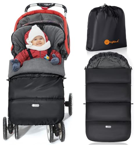 Fotsäck barnvagn vinter, åkpåse buggy med dragsko, svart och grå | Universell åkpåse barnvagn baby med justerbar dragkedja, enkel åtkomst, avtagbar och maskintvättbar