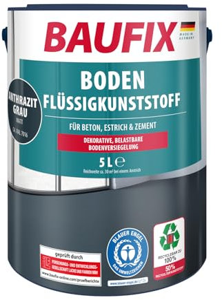 BAUFIX Boden-Flüssigkunststoff anthrazitgrau, matt, 5 Liter, Beton- und Bodenfarbe, atmungsaktive Betonfarbe für außen und innen, für Beton/Estrich/Zement