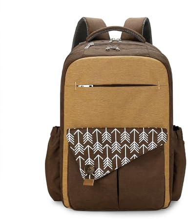 SONARIN Große Kapazität Multi-Taschen Baby Wickelrucksack Wickeltasche,Multifunktionale Wasserdichte Babytasche Tragbare Reise Wickeltasche Rucksack mit Kinderwagen Haken(Braun)