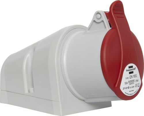 Brennenstuhl Industrielle CEE-Wandsteckdose, 5-polig, Industriestecker 400 V/16 A mit Deckel für den Außenbereich, ideal für den Außenbereich, Baustelle, Industrie, IP44, 16 A