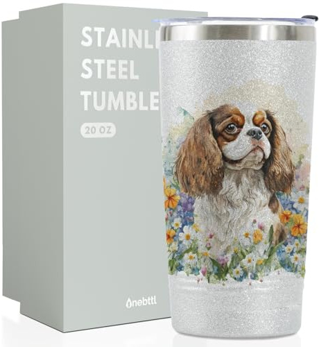 Onebttl Cavalier King Charles Spaniel Gifts for Women/Men, Unique 20oz (590ml) Cavalier Glitter Tumbler with Lid and Straw, Cavalier King Charles Spaniel Gifts for Christmas, Birthday