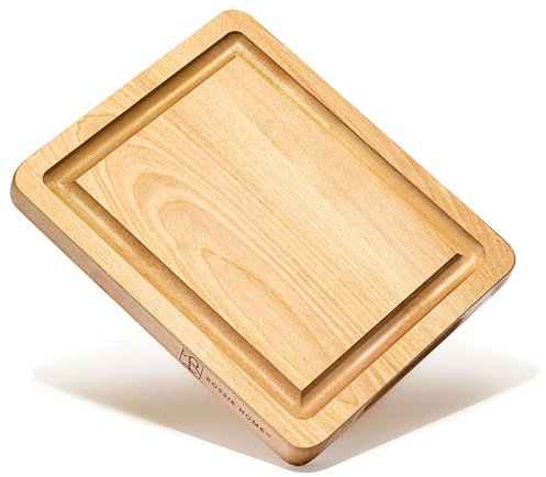 ROSSIE HOME Schneidebrett aus Holz, robust, vorgeölt, wendbar, Charcuterie-Brett mit Saftrille und Tragegriffen für die Küche, blondes Ahorn, 27,9 x 22,9 cm