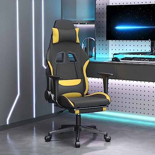 CKioict Gaming Stuhl Sessel Wohnzimmer Cocktailsessel Gaming-Stuhl mit Fußstütze Schwarz und Gelb Stofffür Wohnzimmer, Balkon, Flur