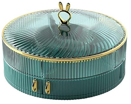 Snack-Tabletts mit Fächern, doppelschichtiges, geteiltes Serviertablett mit Deckel, drehbarer Lebensmittelaufbewahrungsbehälter, Vorspeisen-Serviergeschirr, Servierplatte für Snacks, Bonbongrün (grü