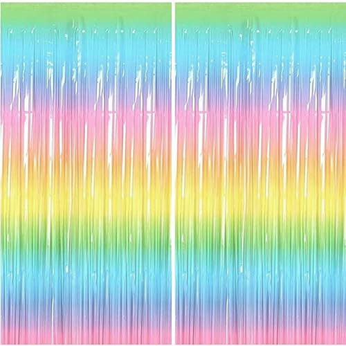 Jonami 2 Cortinas Metálicas Pastel, Cortina de Lámina, Oropel Franjas Decoración Fondo para Fiesta de Cumpleaños Bodas