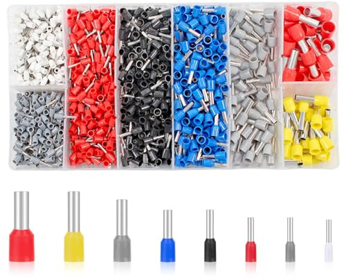Trådhylsor set, 1 200 stycken presstångsset, isolerade trådhylsor sortiment 0,5 mm² – 10 mm², professionella isoleringshylsor set för trådanslutning