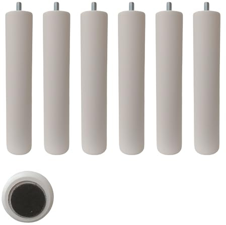 4, 5 o 6 patas de madera de HAYA maciza para somier o base tapizada, 25 cm de altura y 5 cm de diametro. Color Blanco, cerezo, wengue o natural. Incluyen fieltro protector para el suelo (6, BLANCO)