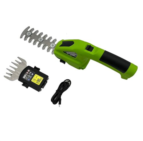 WuDLi Electric Hedge Trimmer, Electric Grass Cutter with Rechargeable Battery and 2 Interchangeable Blades, HandHeld Hedge Cutter for Lawn Edging, Leaf Pruning and Hedge Trimming