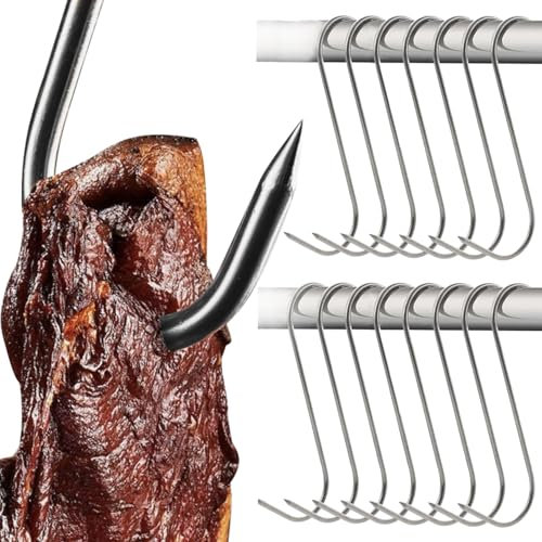 KAMINER Meat Hooks Set of 15 15 cm Load Capacity up to 15 kg Silver S-Hooks for Smoking Grilling Drying for Butchers Farmers Hunters Stainless Steel 23899