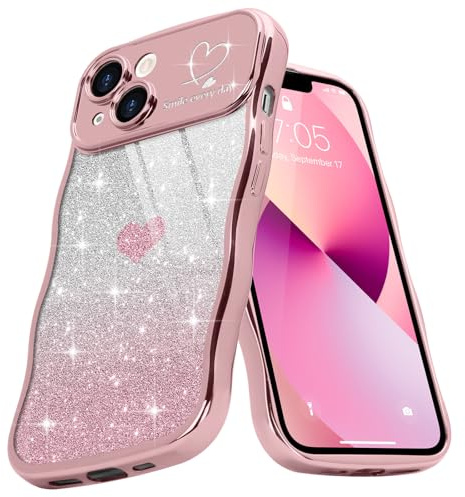 Teageo Hülle für iPhone 13 Glitzer Wellenform Curly, Rotgold | Stilvoll Galvanisierte Blendend TPU Stoßfest Abdeckung Case