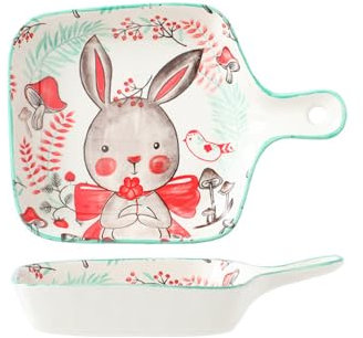 Auflaufform Backform, Klein Auflaufförmchen Mit Keramikgriffen, Keramische Ofenform Aus Keramik Für 1Person Ofenformen Eckig 21 * 15 * 3Cm, Lasagneform Tiramisu Form Ofenform (Langohriges Kaninchen)