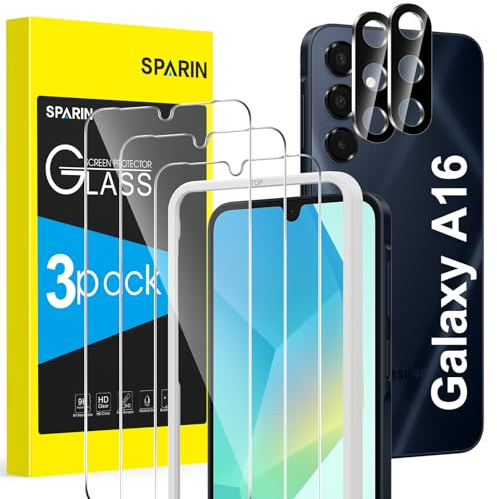 SPARIN für Samsung Galaxy A16 5G/4G Panzer Schutz Glas, 3 Stück schutzfolie und 2 Stück kameraschutz mit Einfache Montage Rahmen, 9H Härte,Anti-Kratzen, Anti-Öl, Anti-Bläschen,HD-Klar