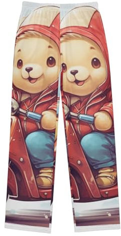 Bear Drive Motorcycle Boys Pyjamas Bottoms, Long PJ Pants Kids Sleep Pant Lounge Pants Loungewear Casual Sleepwear