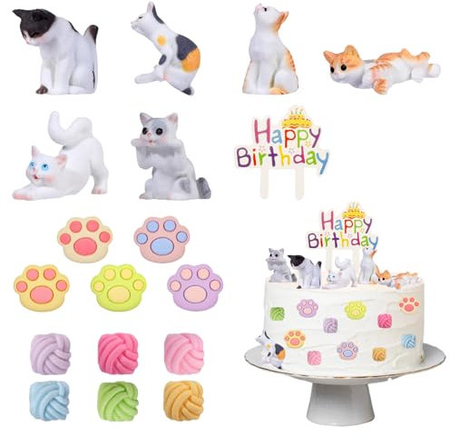 18 Piezas Decoracion Tartas Gatitos, Gatos Torta Topper, Gatitos Temática Fiesta Decoracion, Accesorios para Fiestas