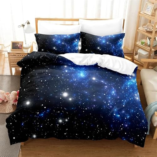 Sternenhimmel-Bettbezug, Galaxie-Bettwäscheset für Kinder und Jungen, Ombre-Stil, Himmel, Astronomie-Thema, Bettbezug, Queen-Size-Größe 200 x 230 cm (79 x 91 Zoll) + 50 x 75 cm (20 x 30 Zoll) * 2
