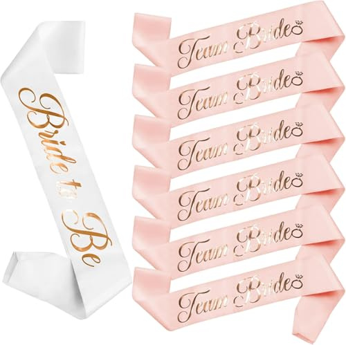 JUSTOTRY 7 Stück Junggesellenabschied Frauen Schärpen Set, 1 Weiß Bride to Be Sash und 6 Rose Team Braut Schärpe für Jga Deko Frauen und Bachelorette Party Accessories