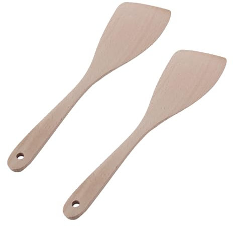 2 Stück Spachtel,Pfannenwender Holz,Pfannenwender,Holzspatel,Kochlöffel,Spatula,Spülmaschinenfest,Wooden,Langem Griff,Holzwender,Wender Holzschaber Küchenspatel,zum Kochen Kochlöffel,Wok Pfanne