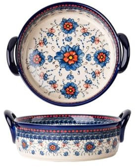 ZXFIYTBH Baking Dish Vintage Ceramic Baking Dish Household Handle Bowl Tableware Creative Double Ear Bowl Soup Bowl Salad Plate bakeware(18.5cm)