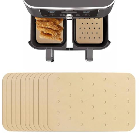CENSIVI 120 Pcs Air Fryer Paper Liners - Disposable Airfryer Liners Unbleached Perforated Parchment Paper Baking Liners Non-Stick Square Greaseproof Air Fryer Parchment Paper Liners