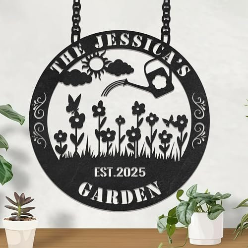 AIFLM Personalisierte Metall Garten Schild Hof Zeichen Personalisierte Outdoor-Metall-Garten-Schild Türhänger Housewarming Geschenk Hochzeit Monogramm Jahrestag (Stil 2)