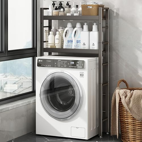 Lavatrice Scaffale,Supporto Lavatrice Asciugatrice Scaffale Lavatrice,Scaffale Sopra Lavatrice,Mobili Lavanderia,Colonna Lavatrice Asciugatrice,Mobile Asciugatrice,Per Bagno, Lavanderia(Gray,59.8in/15