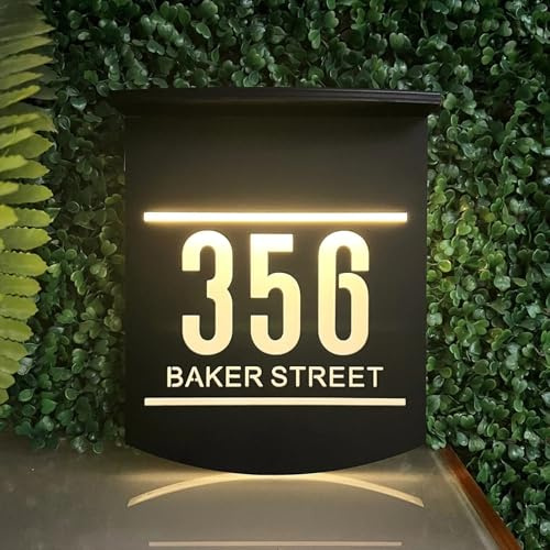 Placa solar moderna personalizada para puerta, letrero solar con número de casa, letrero de dirección iluminado para casas, letrero de número de casa (29 x 35 cm)