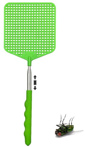 Scacciamosche retrattile, manico in acciaio inox, retrattile manuale, pratico e resistente, adatto per l'anti-zanzare - Verde
