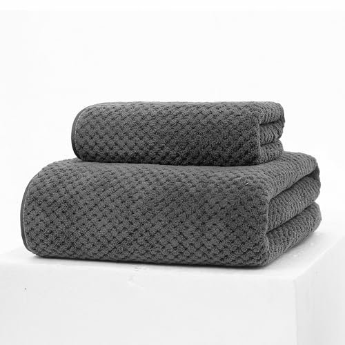 Cotton Market Handtücher und Badetuch Set - Mikrofaser Badehandtuch Groß - Duschtuch 70x140 und Duschhandtuch 35x75 cm - Bath Towel Set - Grau