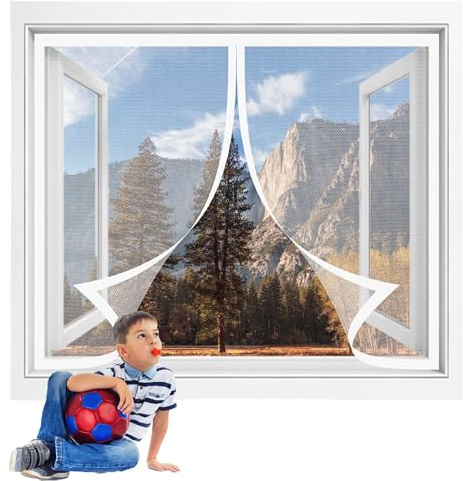 Magnetic Window Screen 84 x 130 cm Fly Screen Nets for Window Without Drilling Close Automatically for French Doors Sliding Glass Doors Patio, White