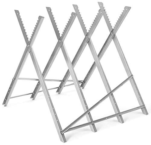 TANGZON Folding Saw Horse, Heavy Duty Log Sawhorses Stand with Notched Sawteeth, Portable Wood Splitter Work Bench for Hand Saw Chainsaw, 100KG Load Capacity