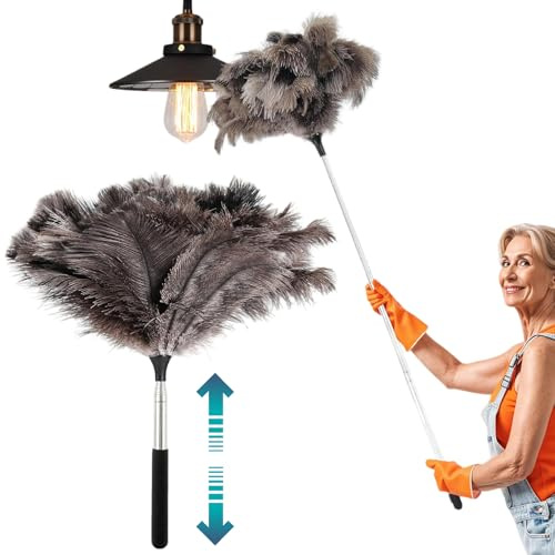 Extendable Ostrich Feather Duster, Telescopic Cleaner for Home and Car | Soft Natural Fibres Lift Dust from Blinds, Shelves and Ceiling Fans, with a Lightweight Pole for High Corners and Daily Use