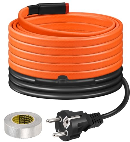 BDDFOTO 5m Frostschutz Heizkabel mit Thermostat 25W/m Rohrbegleitheizung | IP65 Wasserdichtes Selbstregulierendes Heizband für Kunststoff- & Metallrohre, Dachrinne & Weidetränke, Plug & Play 230V