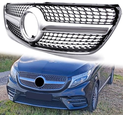 Kühlergrill Front Grill Frontgrill Silber Diamant für Mercedes Benz V Klasse W447 V250 V260 V300 2014-2019 vor-facelift
