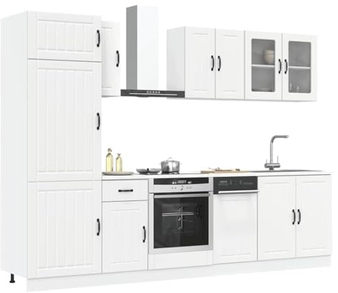 Massbinet 8-TLG. Küchenschrank-Set Lucca Weiß Moderne Küchenzeile ohne Elektrogeräte Geräumige Einbauküche mit viel Platz und Stauraum Holzwerkstoff