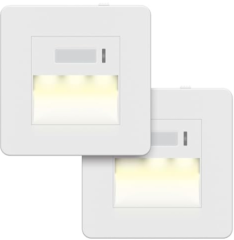 LIDER Lot de 2 guides lumineux complets avec détecteur de mouvement PIR, pas de terre, neutre nécessaire, veilleuse automatique encastrée dans le mur, luminosité et temporisation réglables, finition